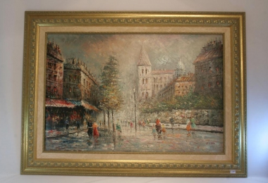 картина городской пейзаж,  холст, масло, купить картину, изображающую Париж, картина в стиле импрессионизм, интерьерный пейзаж, К Нейл, K. Nail