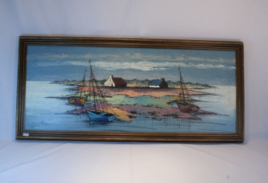 картина морской пейзаж, рыбачий поселок, масло, холст,в современном стиле, купить картину берег моря 
