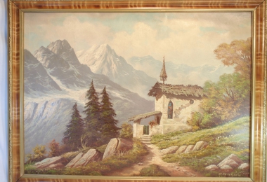 купить картину альпийский пейзаж , холст, масло,  картины маслом, купить картину горный пейзаж, картина горы Альпы